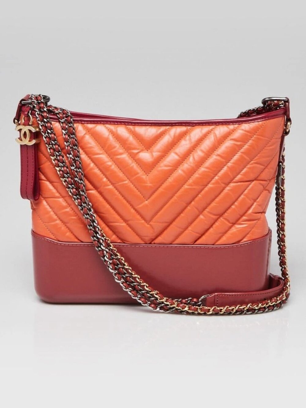 Chanel Orange/Red Quilted Aged Calfskin Leather Medium Gabrielle Hobo Bag